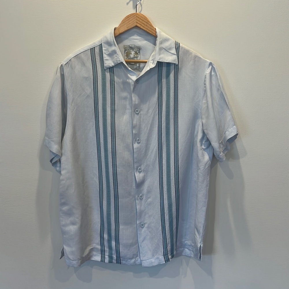 Men’s large Paradise Collection, linen-blend island style camp shirt